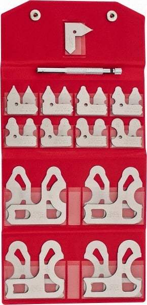 SPI - 25 Piece, 1/64 to 1/2 Inch Radius, Stainless Steel Radius Gage Set - Satin Chrome Coated - Industrial Tool & Supply