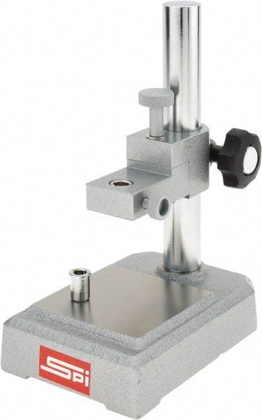 SPI - Rectangular Base, Comparator Gage Stand - 8-1/2" High, 5-3/4" Base Length x 4" Base Width x 1-1/2" Base Height, Includes Holder - Industrial Tool & Supply
