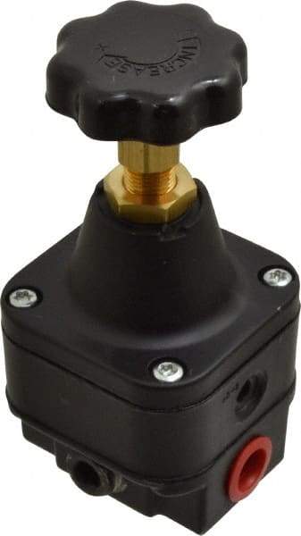 Norgren - 1/4 NPT Port, 12 CFM, Zinc Precision Constant Bleed Regulator - 0.4 to 10 psi Range, 150 Max psi Supply Pressure, 2.12" Wide x 4.55" High - Industrial Tool & Supply