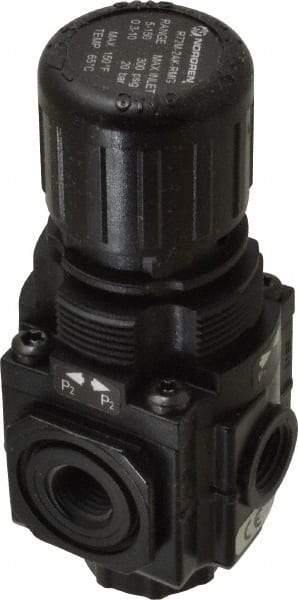 Norgren - 1/4 NPT Port, 83 CFM, Zinc Manifolding Regulator - 5 to 150 psi Range, 290 Max psi Supply Pressure, 1/8" Gauge Port Thread, 1.97" Wide x 4.19" High - Industrial Tool & Supply