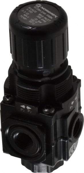 Norgren - 1/4 NPT Port, 83 CFM, Zinc Manifolding Regulator - 5 to 150 psi Range, 290 Max psi Supply Pressure, 1/8" Gauge Port Thread, 1.97" Wide x 4.19" High - Industrial Tool & Supply