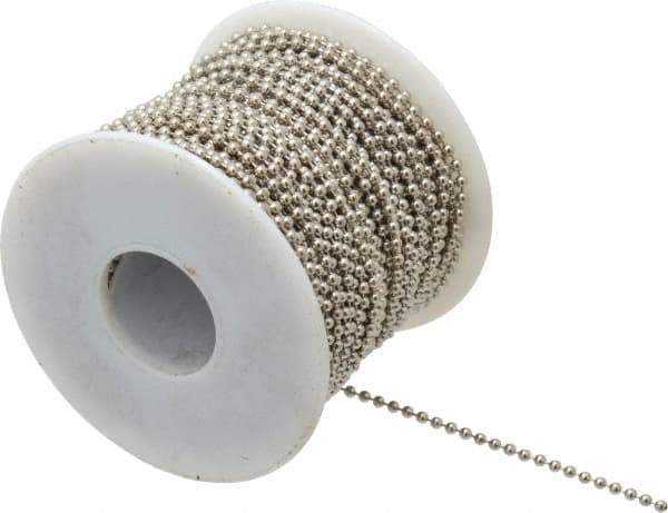 Made in USA - Number 3 Trade Size Brass Ball Chain - 0.095 Inch Ball Diameter, 12 Lbs. Tensile Strength, 100 Ft. Long , 94 Balls per Foot - Industrial Tool & Supply