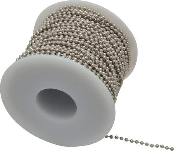Made in USA - Number 3 Trade Size Steel Ball Chain - 0.095 Inch Ball Diameter, 12 Lbs. Tensile Strength, 100 Ft. Long , 94 Balls per Foot - Industrial Tool & Supply
