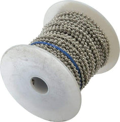 Made in USA - Number 6 Trade Size Steel Ball Chain - 0.127 Inch Ball Diameter, 25 Lbs. Tensile Strength, 100 Ft. Long , 69 Balls per Foot - Industrial Tool & Supply