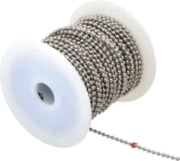 Made in USA - Number 6 Trade Size Stainless Steel Ball Chain - 0.127 Inch Ball Diameter, 45 Lbs. Tensile Strength, 100 Ft. Long , 72 Balls per Foot - Industrial Tool & Supply