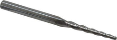 Accupro - 2° Taper Angle per Side, 5/64" Small End Diam, 1" LOC, Solid Carbide 3 Flute Tapered Ball End Mill - 2-1/2" OAL, 3/16" Shank Diam - Industrial Tool & Supply