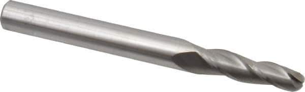 Accupro - 2° Taper Angle per Side, 3/16" Small End Diam, 3/4" LOC, Solid Carbide 3 Flute Tapered Ball End Mill - 2-1/2" OAL, 1/4" Shank Diam - Industrial Tool & Supply