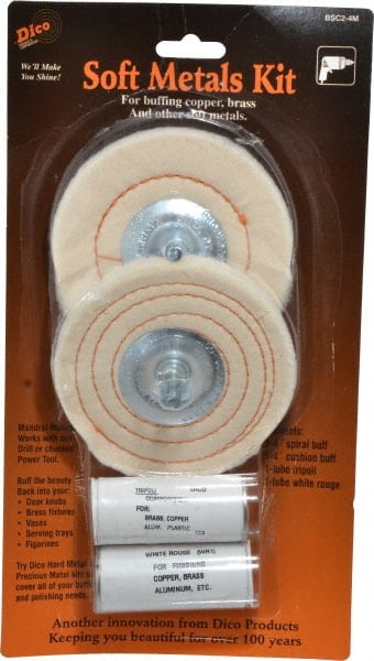 4 " Diam Cushion Sewn, Spiral Sewn Buffing Wheel Set Emery, Stainless, Shank Included