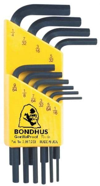 Bondhus - 10 Piece L-Key Hex Key Set - Hex Range 1/16 to 1/4" - Industrial Tool & Supply