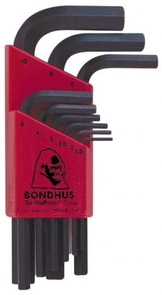 Bondhus - 9 Piece L-Key Hex Key Set - Hex Range 1.5 to 10mm - Industrial Tool & Supply