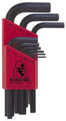 Bondhus - 9 Piece L-Key Hex Key Set - Hex Range 1.5 to 10mm - Industrial Tool & Supply