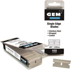 GEM - 100 Piece Stainless Steel Single Edge Blade - 1-1/2" OAL, 0.009" Blade Thickness - Industrial Tool & Supply