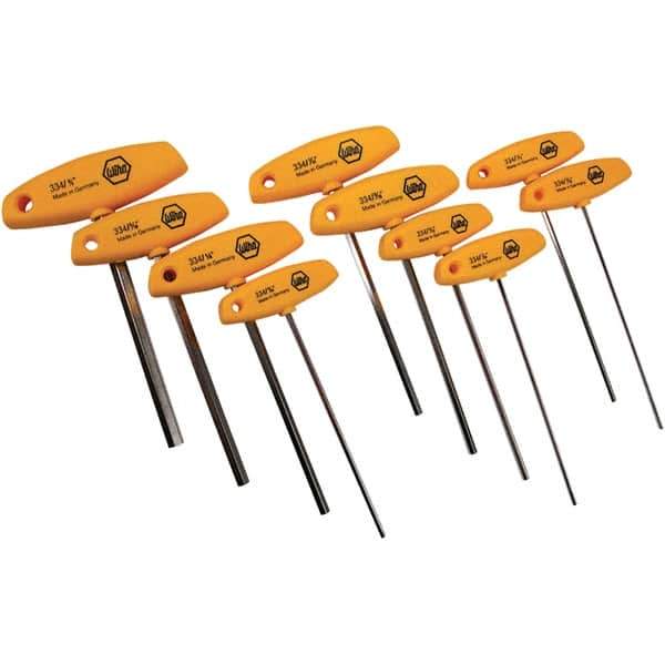 Wiha - 10 Piece, T-Handle Cushion Grip Hex Key Set - 3/32 to 3/8" Range, - Industrial Tool & Supply