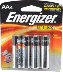 Energizer - Size AA, Alkaline, 4 Pack, Standard Battery - 1.5 Volts, Flat Terminal, LR6, ANSI, IEC Regulated - Industrial Tool & Supply