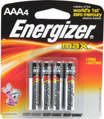 Energizer - Size AAA, Alkaline, 4 Pack, Standard Battery - 1.5 Volts, Button Tab Terminal, LR03, ANSI, IEC Regulated - Industrial Tool & Supply