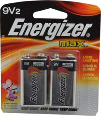 Energizer - Size 9V, Alkaline, 2 Pack, Standard Battery - 9 Volts, Miniature Snap Terminal, 6LR61, ANSI, IEC Regulated - Industrial Tool & Supply