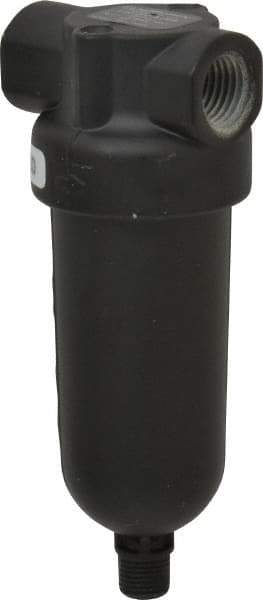 Norgren - 1/4" Port, 4-1/4" High x 1.63" Wide Miniature Filter with Metal Bowl, Automatic Drain - 24 SCFM, 250 Max psi, 150°F Max Temp, 1 oz Bowl Capacity - Industrial Tool & Supply