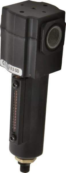 Norgren - 3/8" Port, 6.02" High x 1.98" Wide Compact Filter with Metal Bowl, Automatic Drain - 55 SCFM, 150 Max psi, 150°F Max Temp, Sight Glass Included, Modular Connection, 2.2 oz Bowl Capacity - Industrial Tool & Supply