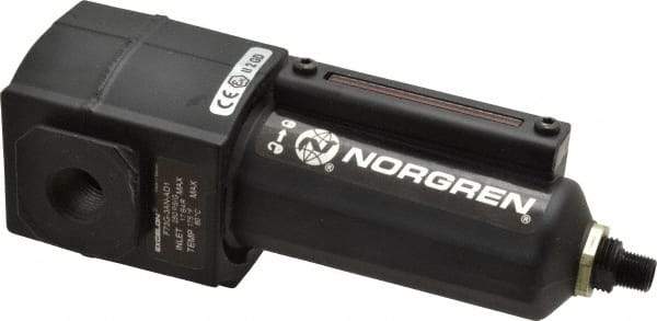 Norgren - 3/8" Port, 7.15" High x 2.68" Wide Intermediate Filter with Metal Bowl, Automatic Drain - 65 SCFM, 250 Max psi, 150°F Max Temp, Sight Glass Included, Modular Connection, 3.5 oz Bowl Capacity - Industrial Tool & Supply