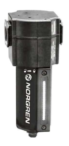 Norgren - 3/4" Port, 7.95" High x 3.15" Wide Standard Filter with Metal Bowl, Automatic Drain - 140 SCFM, 250 Max psi, 150°F Max Temp, Sight Glass Included, Modular Connection, 7 oz Bowl Capacity - Industrial Tool & Supply