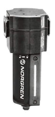 Norgren - 3/4" Port, 7.95" High x 3.15" Wide Standard Filter with Metal Bowl, Automatic Drain - 140 SCFM, 250 Max psi, 150°F Max Temp, Sight Glass Included, Modular Connection, 7 oz Bowl Capacity - Industrial Tool & Supply