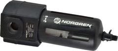 Norgren - 1/2" Port, 7.95" High x 3.15" Wide Standard Filter with Polycarbonate Bowl, Manual Drain - 140 SCFM, 150 Max psi, 125°F Max Temp, Modular Connection, Bowl Guard, 7 oz Bowl Capacity - Industrial Tool & Supply