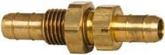 Parker - 1/4" Tube ID, Metal Barbed Bulkhead Tube Union - Brass, 3/8" Tube OD - Industrial Tool & Supply