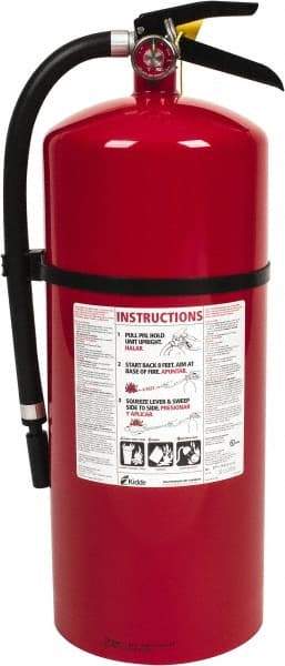 Kidde - 18 Lb, 6-A:80-B:C Rated, Dry Chemical Fire Extinguisher - 7" Diam x 21.6" High, 195 psi, 20' Discharge in 22 sec, Rechargeable, Steel Cylinder - Industrial Tool & Supply