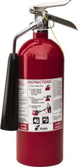Kidde - 5 Lb, 10-A:80-B:C Rated, Carbon Dioxide Fire Extinguisher - 5-1/4" Diam x 17" High, 850 psi, 8' Discharge in 9 sec, Rechargeable, Aluminum Cylinder - Industrial Tool & Supply