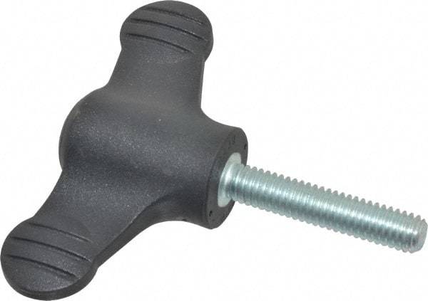 KIPP - 2.95" Head Length, Thermoplastic, Threaded Stem Bar / Wing Knob - 1.38" Hub Diam, 0.65" Hub Height, Black - Industrial Tool & Supply