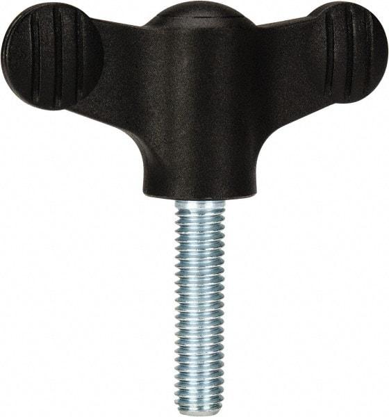 KIPP - 2.95" Head Length, Thermoplastic, Threaded Stem Bar / Wing Knob - 1.38" Hub Diam, 0.65" Hub Height, Black - Industrial Tool & Supply