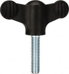 KIPP - 2.95" Head Length, Thermoplastic, Threaded Stem Bar / Wing Knob - 1.38" Hub Diam, 0.65" Hub Height, Black - Industrial Tool & Supply