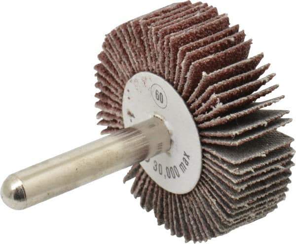 Camel Grinding Wheels - 1-1/2" Diam x 1/2" Face Width, Medium Aluminum Oxide Coated Mounted Flap Wheel - 1/4" Shank Mount, 60 Grit, 30,000 Max RPM - Industrial Tool & Supply
