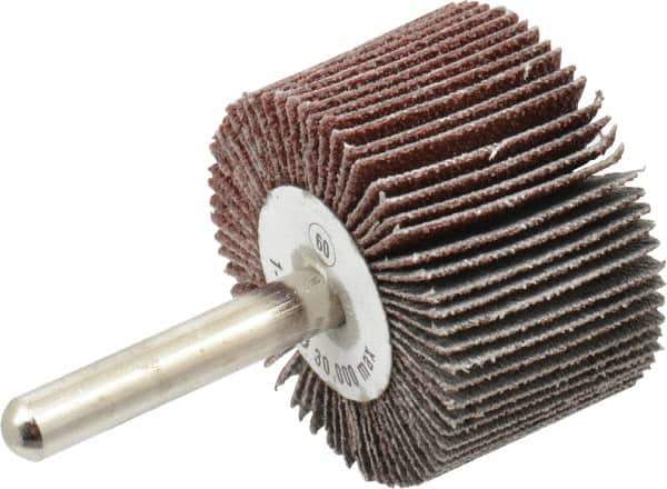 Camel Grinding Wheels - 1-1/2" Diam x 1" Face Width, Medium Aluminum Oxide Coated Mounted Flap Wheel - 1/4" Shank Mount, 60 Grit, 30,000 Max RPM - Industrial Tool & Supply