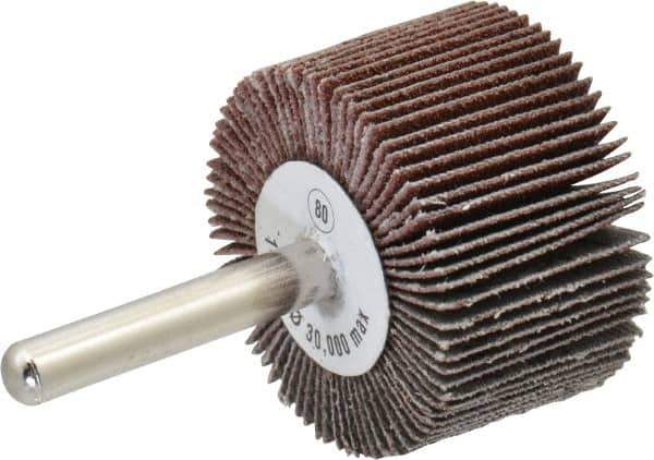 Camel Grinding Wheels - 1-1/2" Diam x 1" Face Width, Medium Aluminum Oxide Coated Mounted Flap Wheel - 1/4" Shank Mount, 80 Grit, 30,000 Max RPM - Industrial Tool & Supply
