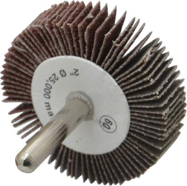 Camel Grinding Wheels - 2" Diam x 1/2" Face Width, Medium Aluminum Oxide Coated Mounted Flap Wheel - 1/4" Shank Mount, 60 Grit, 25,000 Max RPM - Industrial Tool & Supply