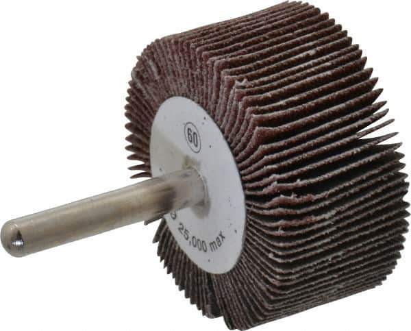 Camel Grinding Wheels - 2" Diam x 1" Face Width, Medium Aluminum Oxide Coated Mounted Flap Wheel - 1/4" Shank Mount, 60 Grit, 25,000 Max RPM - Industrial Tool & Supply