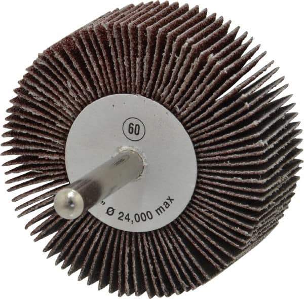 Camel Grinding Wheels - 2-1/2" Diam x 1" Face Width, Medium Aluminum Oxide Coated Mounted Flap Wheel - 1/4" Shank Mount, 60 Grit, 23,000 Max RPM - Industrial Tool & Supply