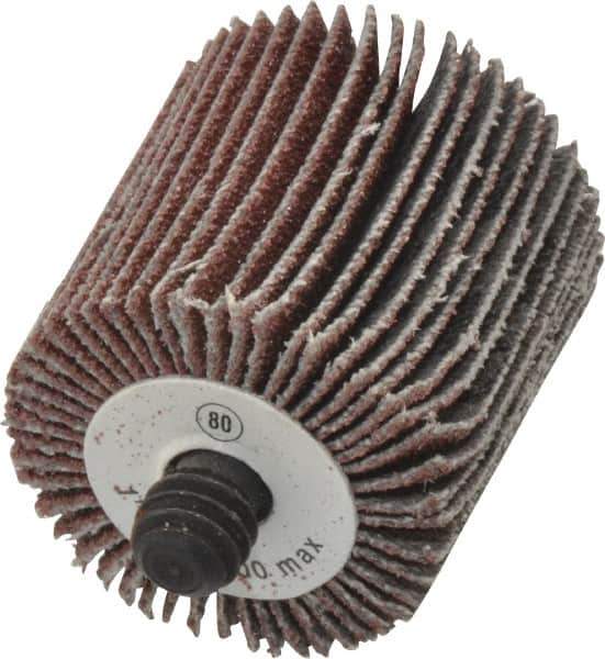 Camel Grinding Wheels - 1" Diam x 1" Face Width, Medium Aluminum Oxide Coated Mounted Flap Wheel - 1/4-20 Threaded Mount, 80 Grit, 30,000 Max RPM - Industrial Tool & Supply