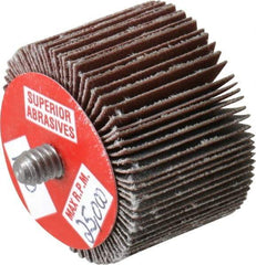 Superior Abrasives - 1-1/2" Diam x 1" Face Width, Very Fine Aluminum Oxide Coated Mounted Flap Wheel - 1/4-20 Threaded Mount, 180 Grit, 30,000 Max RPM - Industrial Tool & Supply