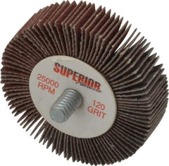 Superior Abrasives - 2" Diam x 1/2" Face Width, Fine Aluminum Oxide Coated Mounted Flap Wheel - 1/4-20 Threaded Mount, 120 Grit, X Weighted Cloth Backing, 25,000 Max RPM - Industrial Tool & Supply