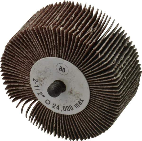 CGW Abrasives - 2-1/2" Diam x 1" Face Width, Medium Aluminum Oxide Coated Mounted Flap Wheel - 1/4-20 Threaded Mount, 80 Grit, 25,000 Max RPM - Industrial Tool & Supply