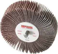 Superior Abrasives - 3" Diam x 3/4" Face Width, Medium Aluminum Oxide Coated Mounted Flap Wheel - 1/4-20 Threaded Mount, 80 Grit, 20,000 Max RPM - Industrial Tool & Supply