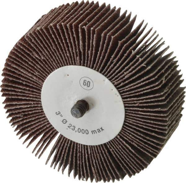 Camel Grinding Wheels - 3" Diam x 1" Face Width, Medium Aluminum Oxide Coated Mounted Flap Wheel - 1/4-20 Threaded Mount, 60 Grit, 20,000 Max RPM - Industrial Tool & Supply