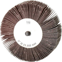 Camel Grinding Wheels - 3" Diam x 1" Face Width, Fine Aluminum Oxide Coated Mounted Flap Wheel - 1/4-20 Threaded Mount, 120 Grit, 20,000 Max RPM - Industrial Tool & Supply