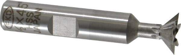 Interstate - 1/2" Diam x 1/4" Width of Cut, 45° Included Angle, High Speed Steel Dovetail Cutter - 3/8" Shank Diam, 1-7/8" Shank Length, 2-1/8" Overall Length - Industrial Tool & Supply