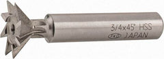 Interstate - 3/4" Diam x 5/16" Width of Cut, 45° Included Angle, High Speed Steel Dovetail Cutter - 3/8" Shank Diam, 1-13/16" Shank Length, 2-1/8" Overall Length - Industrial Tool & Supply
