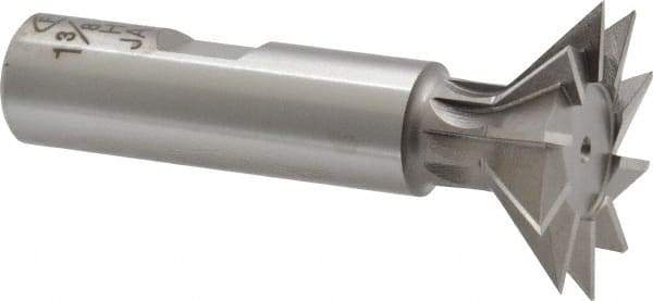 Interstate - 1-3/8" Diam x 9/16" Width of Cut, 45° Included Angle, High Speed Steel Dovetail Cutter - 5/8" Shank Diam, 2-5/16" Shank Length, 2-7/8" Overall Length - Industrial Tool & Supply
