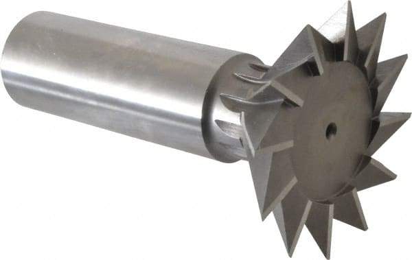 Interstate - 2-1/4" Diam x 1-1/16" Width of Cut, 45° Included Angle, High Speed Steel Dovetail Cutter - 1" Shank Diam, 2-11/16" Shank Length, 3-3/4" Overall Length - Industrial Tool & Supply
