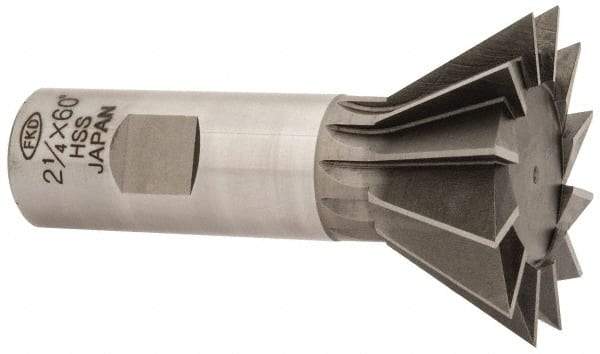 Interstate - 2-1/4" Diam x 1-1/16" Width of Cut, 60° Included Angle, High Speed Steel Dovetail Cutter - 1" Shank Diam, 3-3/4" Overall Length, Uncoated - Industrial Tool & Supply